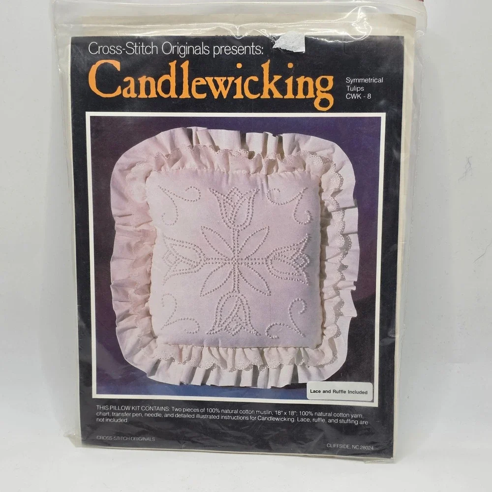 Cross-Stitch Originals Candlewicking Pillow Kit Craft Cream Tulips Floral CWK-8